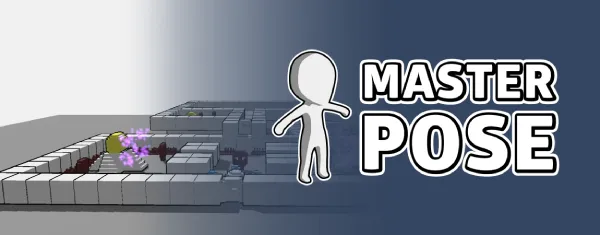 Banner showing a 3D game scene and Master Pose logo